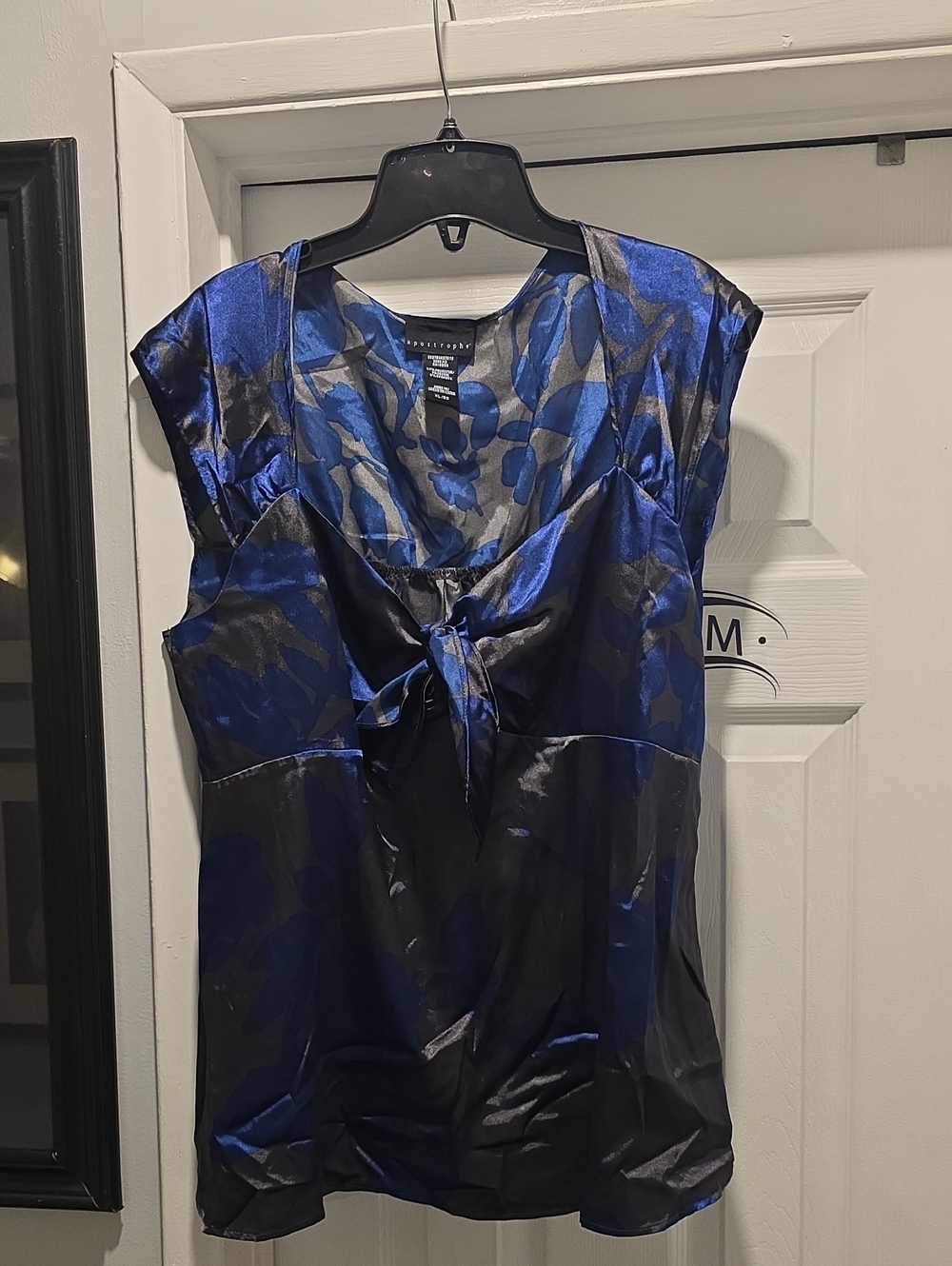 Apostrophe Blue and Gray Satin Tie-Front Camisole